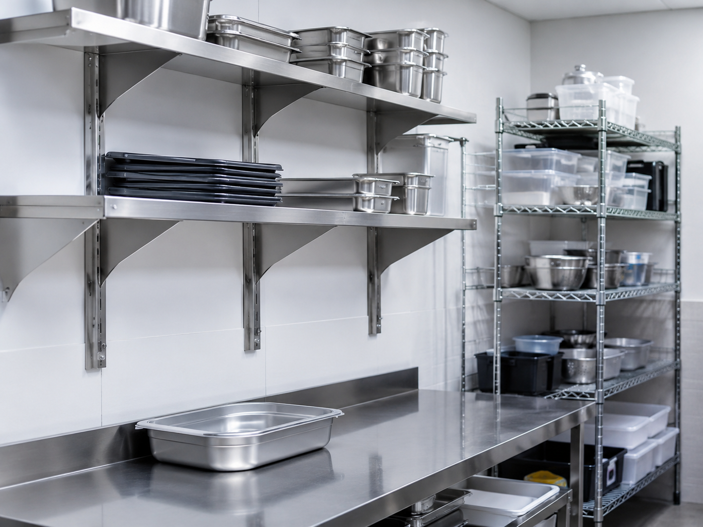 Shelves and storage for commercial kitchens
