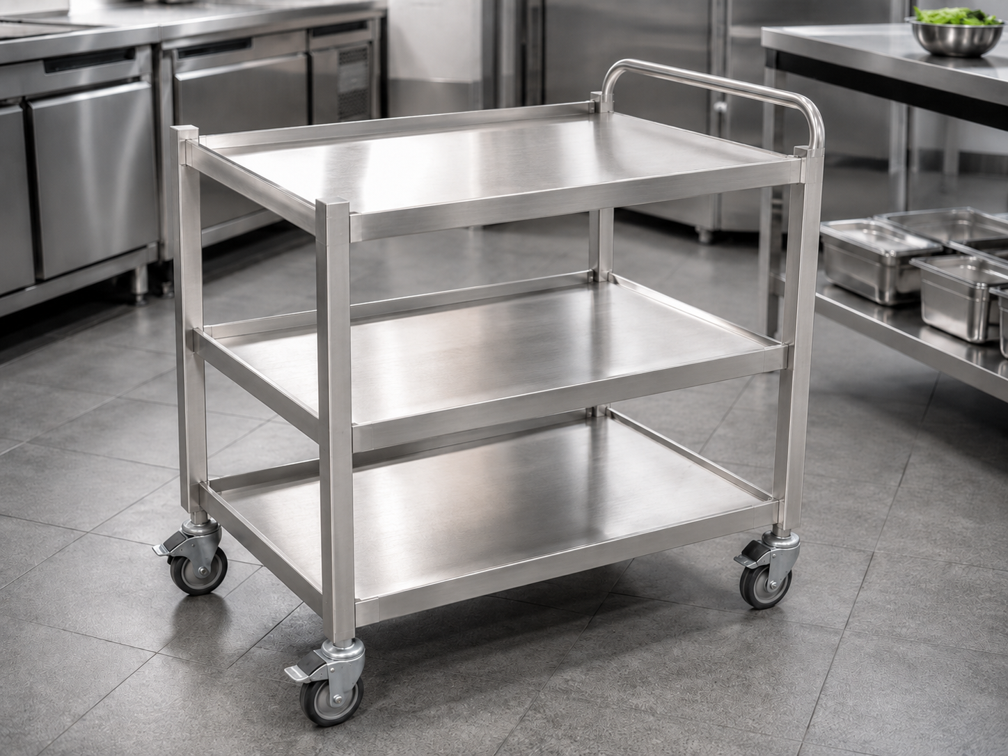 Stainless steel trolleys for commercial kitchens
